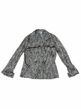 Adec2 Stretch Silk Blend Animal Print Button Down Shirt Blouse